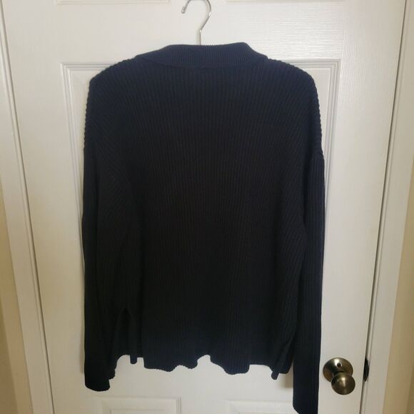 Black Split Hem Johnny Collar Oversized Pullover ~ Size Large - Picture 4 of 4